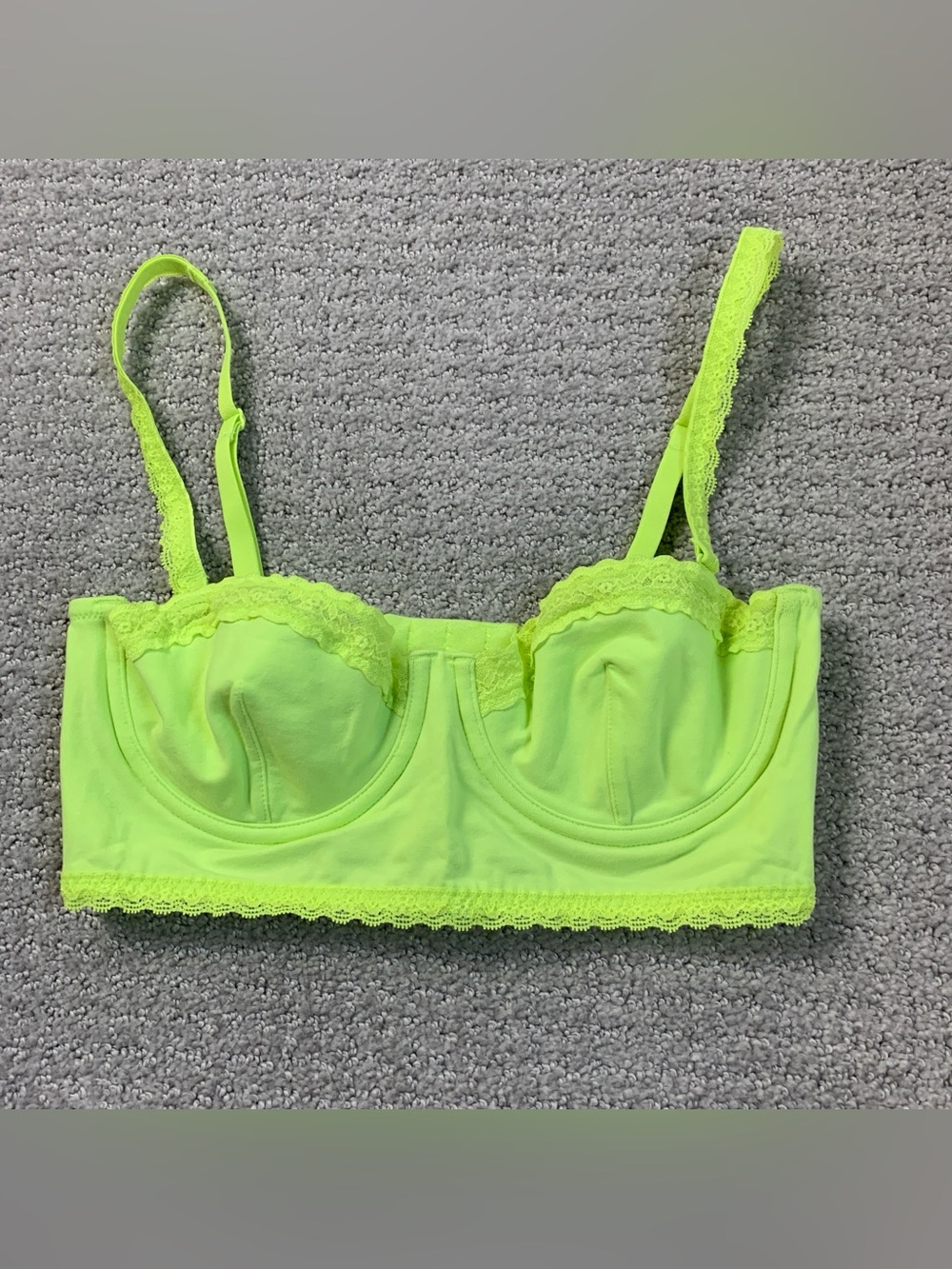 Victoria's Secret 34B Neon Yellow Cotton Lace Underwire Balconette Strapless Bra